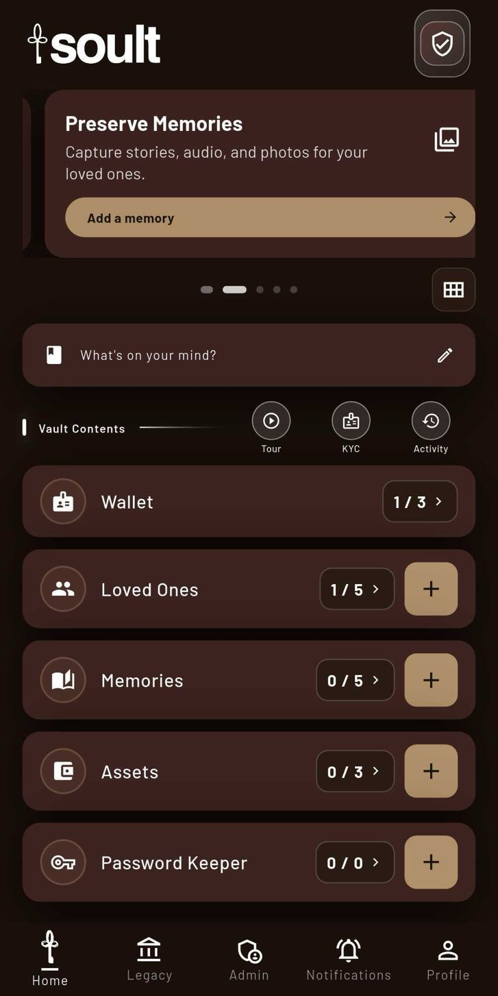 Soult app home screen — dark theme