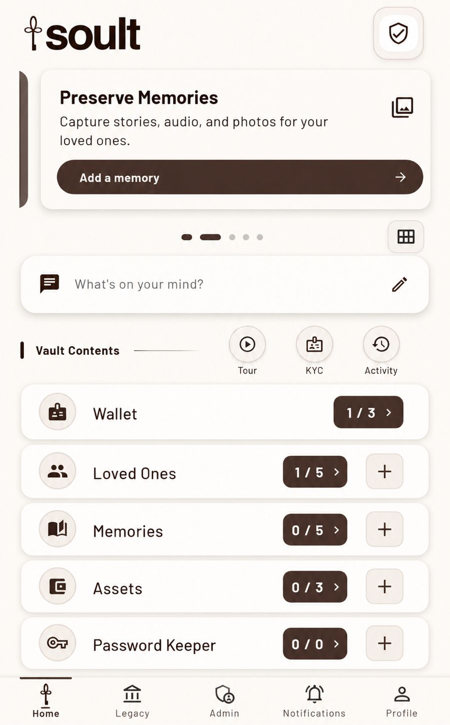 Soult app home screen — light theme